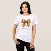 Gouden Coquette Kerstverlichting Strik Tri-Blend Shirt (Voorkant volledig)