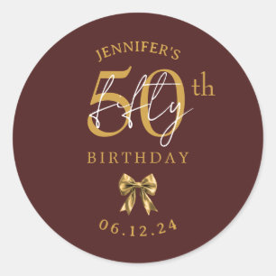 Gouden Coquette Strik 50ste Verjaardagsfeest Burgu Ronde Sticker