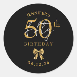 Gouden Coquette Strik 50ste Verjaardagsfeest Zwart Ronde Sticker