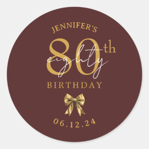 Gouden Coquette Strik 80ste Verjaardagsfeest Burgu Ronde Sticker