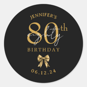 Gouden Coquette Strik 80ste Verjaardagsfeest Zwart Ronde Sticker