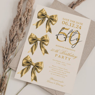 Gouden Coquette Strik Save Date 50e Verjaardag Cha Kaart