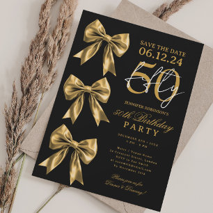 Gouden Coquette Strik Save Date 50e Verjaardag Zwa Kaart