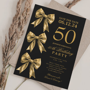 Gouden Coquette Strik Save The Date 50e Verjaardag Kaart