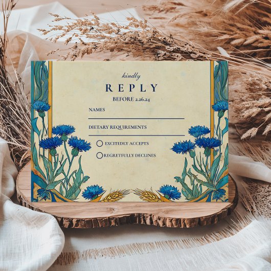 Gouden Cornflower Art Nouveau bruiloft RSVP Kaartje