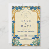 Gouden Cornflower Art Nouveau bruiloft Save The Date (Voorkant)