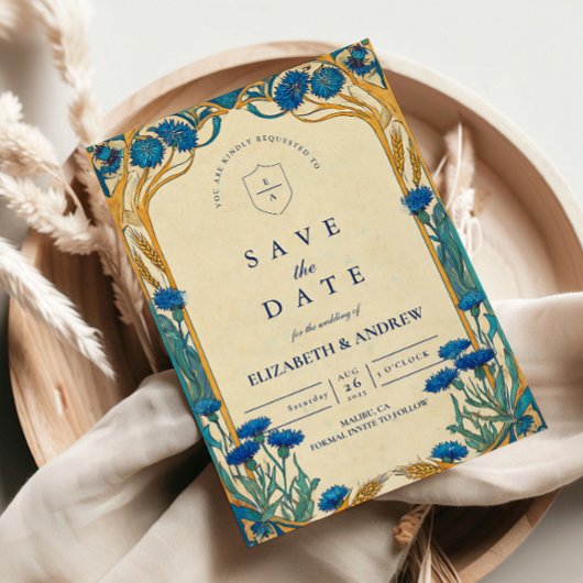 Gouden Cornflower Art Nouveau bruiloft Save The Date