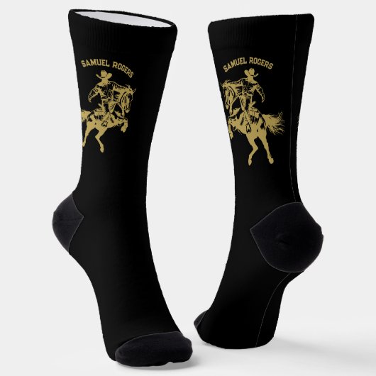 Gouden Cowboy op een Paard Gepersonaliseerde Naam Sokken (Gebogen)