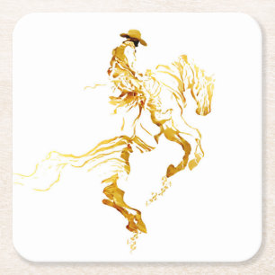 Gouden Cowboy op Steigerend Paard Kartonnen Onderzetters