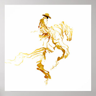 Gouden Cowboy op Steigerend Paard Poster