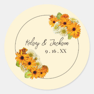Gouden & Cream Bloemen Bruiloft Ronde Sticker