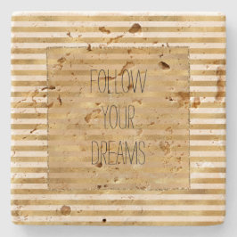 Gouden Cream Stripes Stenen Onderzetter