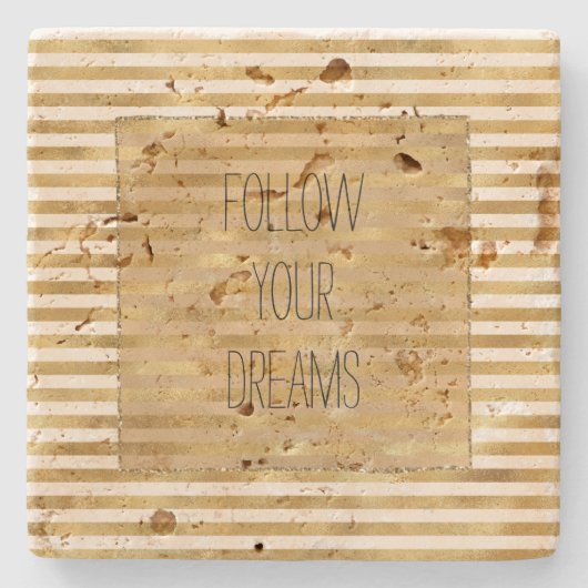 Gouden Cream Stripes Stenen Onderzetter (Voorkant)