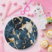 Gouden Crème Blauwe Koeienhuid Papieren Bordje (Feest)