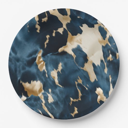 Gouden Crème Blauwe Koeienhuid Papieren Bordje (Voorkant)