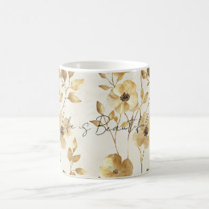 Gouden Crème Bloemen Koffiemok