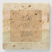 Gouden Crème Blush Mint Stripes Stenen Onderzetter (Voorkant)