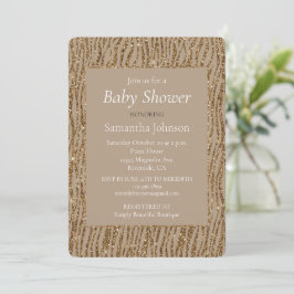 Gouden Crème Bruin Glitter Zebra Print Baby shower Kaart