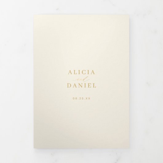 Gouden crème foto bruiloft RSVP details QR code Drieluik Uitnodiging (Cover)