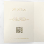 Gouden crème foto bruiloft RSVP details QR code Drieluik Uitnodiging (Binnenzijde eerst)