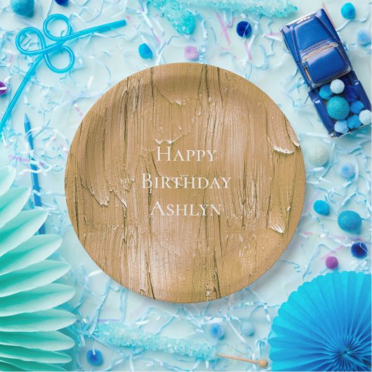 Gouden Crème Gele Cake Frosting Verjaardag Papieren Bordje (Feest)