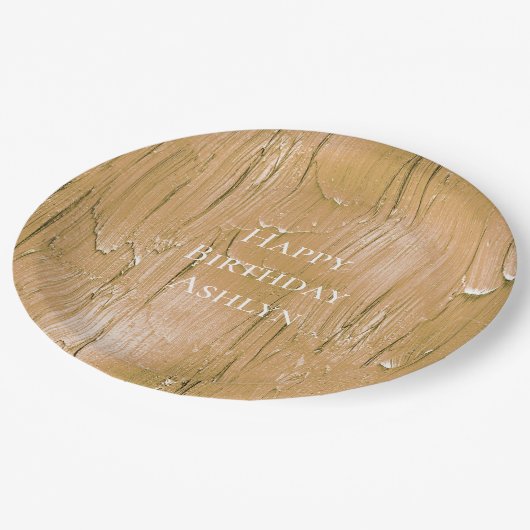 Gouden Crème Gele Cake Frosting Verjaardag Papieren Bordje (Gekanteld)