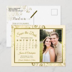 Gouden & Crème Huwelijk Save the Date Kalender Fot Aankondigingskaart