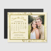 Gouden & Crème Kalender & Foto Save the Date Magne