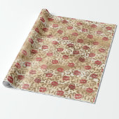 Gouden Crème Leopard Rode Lippen Cadeaupapier (Uitgerold)