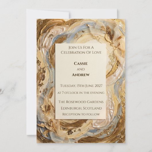 Gouden Crème Marmer Agate Ring Trouwring Kaart (Voorkant)
