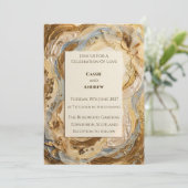Gouden Crème Marmer Agate Ring Trouwring Kaart (Staand voorkant)