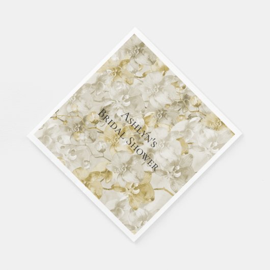 Gouden Crème Orchideeën Bloemen Bruids Shower Servet (Hoek)