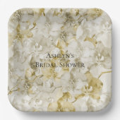 Gouden Crème Orchideeën Bloemen Bruidsdouche Papieren Bordje (Voorkant)