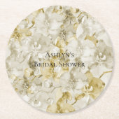 Gouden Crème Orchideeën Bloemen Bruiloft Ronde Kartonnen Onderzetter (Voorkant)