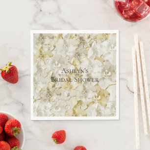 Gouden Crème Orchideeën Bloemen Bruiloftsdouche Servet