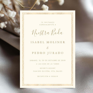 Gouden Crème Ornament Nuestra Boda Trouwen Kaart