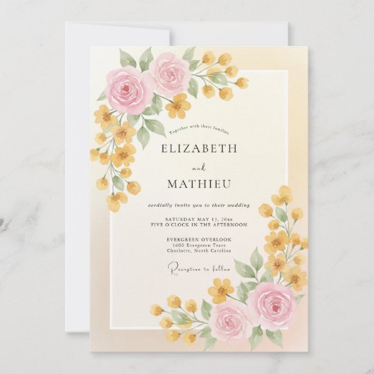 Gouden Crème Ranunculus Eucalyptus Bruiloft Kaart (Voorkant)