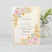Gouden Crème Ranunculus Eucalyptus Bruiloft Kaart (Staand voorkant)