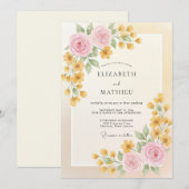 Gouden Crème Ranunculus Eucalyptus Bruiloft Kaart (Voorkant / Achterkant)