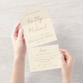 Gouden Crème Trouw Moderne Tear Off RSVP All In One Uitnodiging