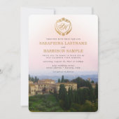 Gouden Crest Waterverf Toscane Italië Bruiloft Kaart (Voorkant)