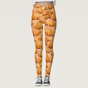 Gouden croissant, bakkerij naadloos patroon. leggings