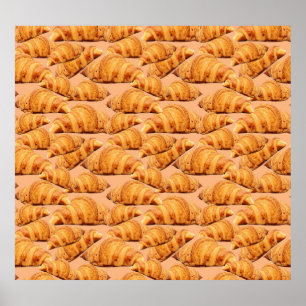 Gouden croissant, bakkerij naadloos patroon. poster