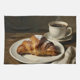Gouden Croissant Koffie Stilleven Theedoek