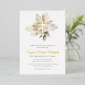 Gouden Cross Pampas Toewijding Folie Uitnodiging (Staand Voorkant)