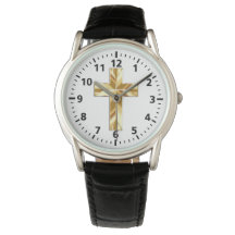 Gouden Cross Protector zwart lederen horloge (Mann