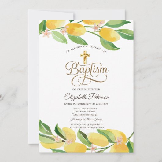 Gouden Cross Waterverf Citrus Lemons Botanical Kaart (Voorkant)