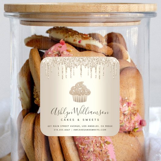 Gouden Cupcake Bakkerij Pastry Chef Glitter Drips  Vierkante Sticker