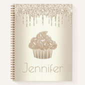 Gouden cupcake glitter druppels naam glam eenvoudi notitieboek (Voorkant)