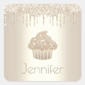 Gouden cupcake glitter druppels naam moderne glam  vierkante sticker (Voorkant)